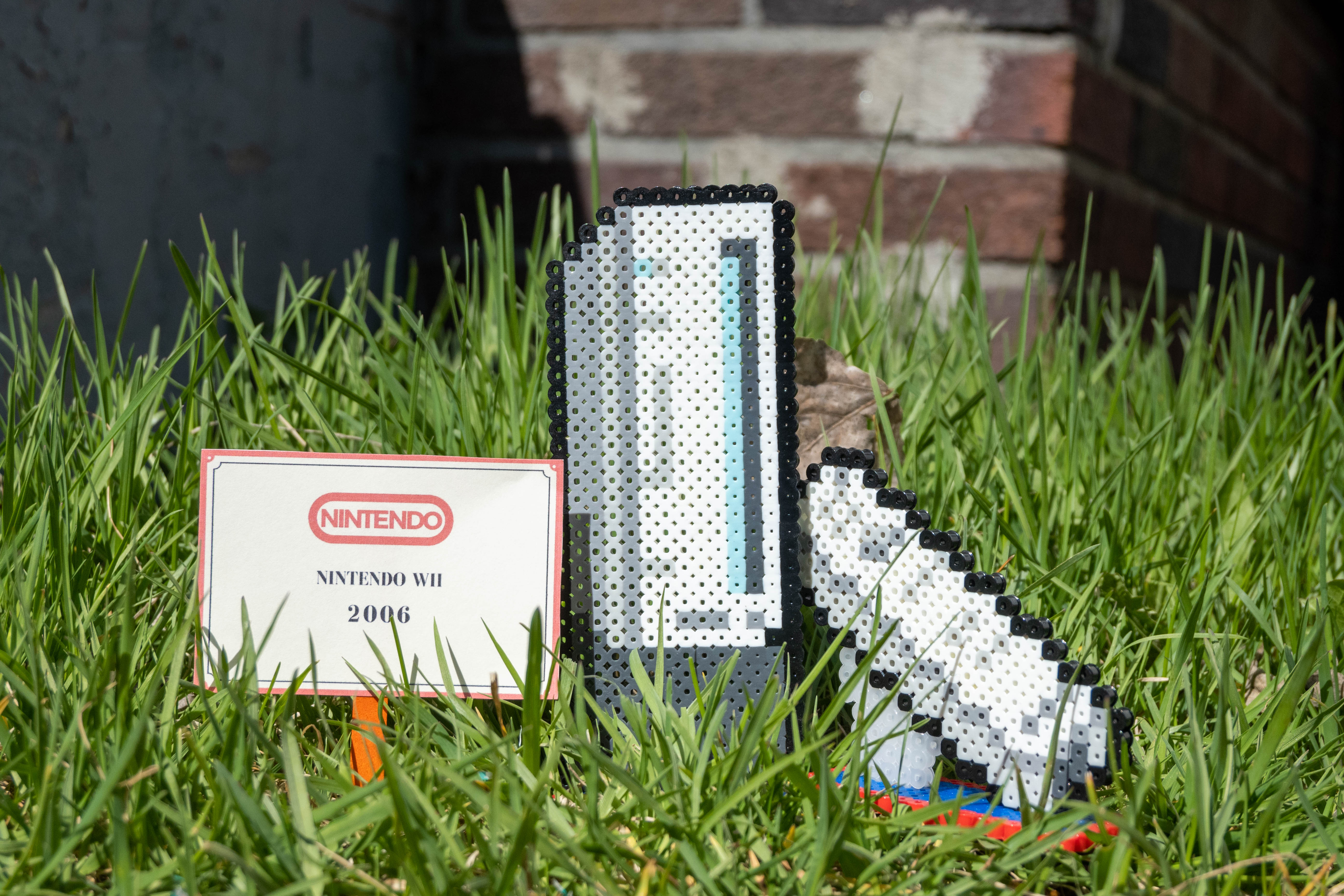 White Wii system made out of Perler brand fuse beads.