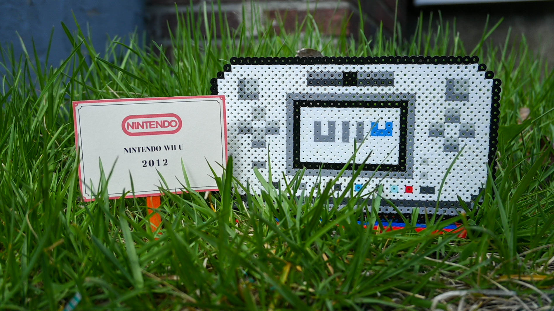 White Wii U made out of Perler brand fuse beads.